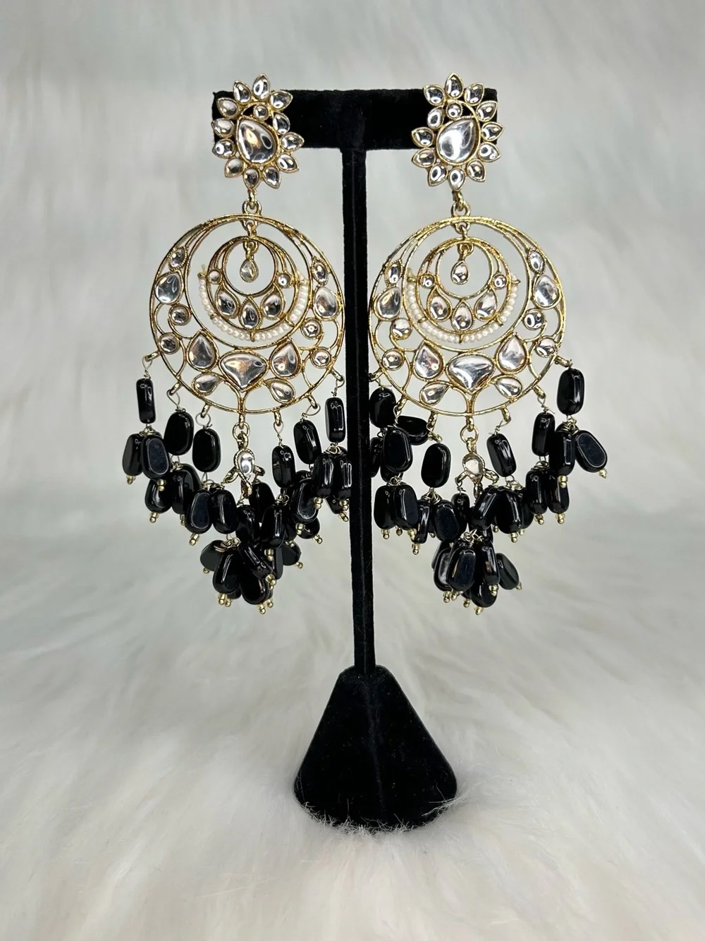 Black Gold Chandelier Lightweight Long Earrings